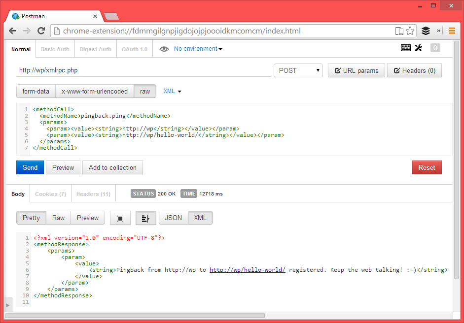 Postman: Without the plugin installed