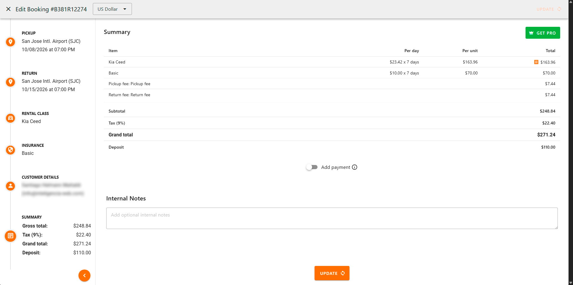 Create a booking from the admin: booking summary