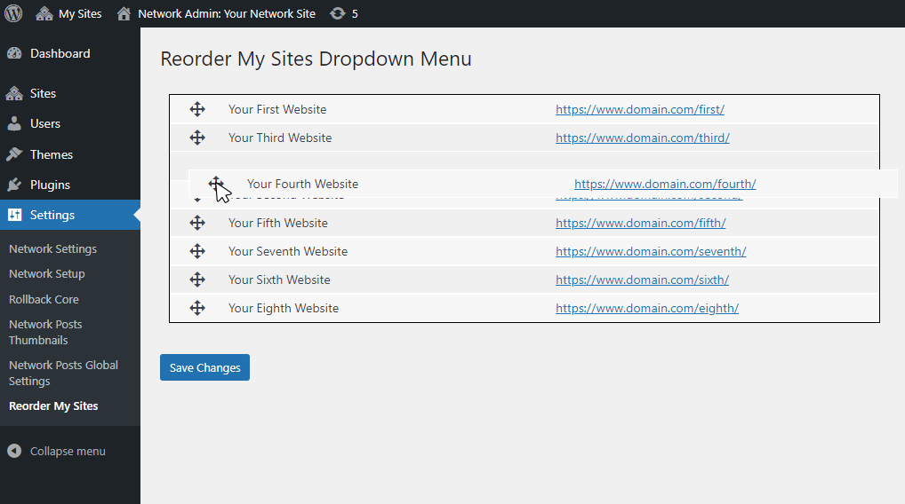 Reorder Multisite Sites Dropdown - Screenshot 1