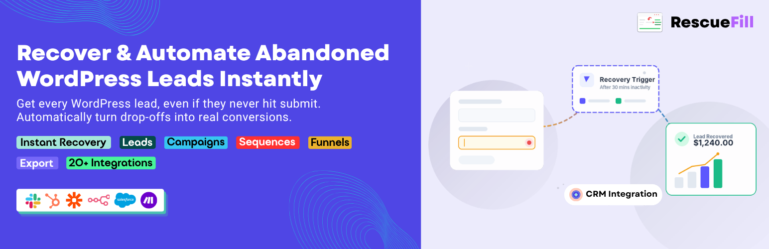 WordPress 外掛 RescueFill — Abandoned Lead Recovery & Automation 的封面圖片