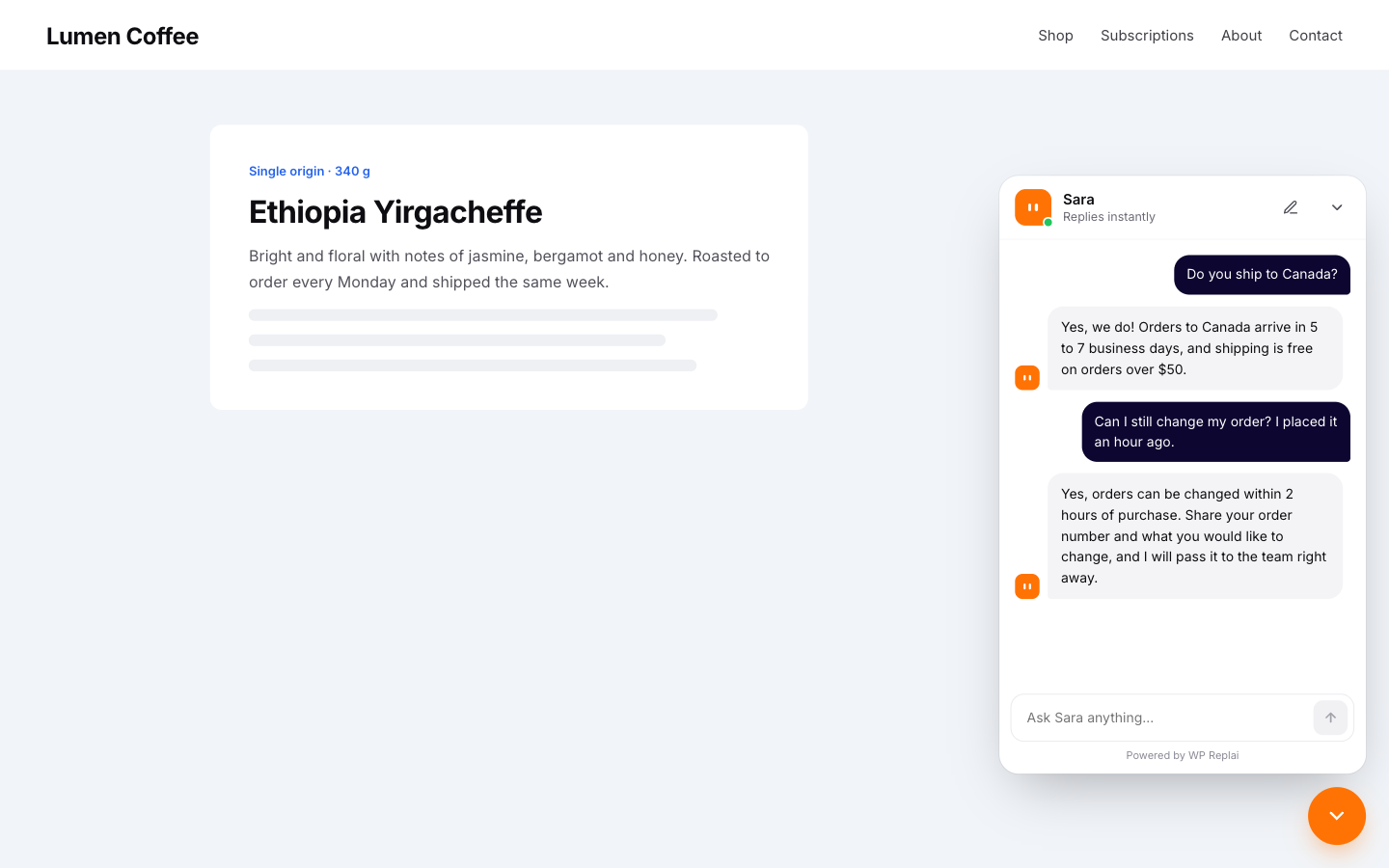 The chat widget on your website.
