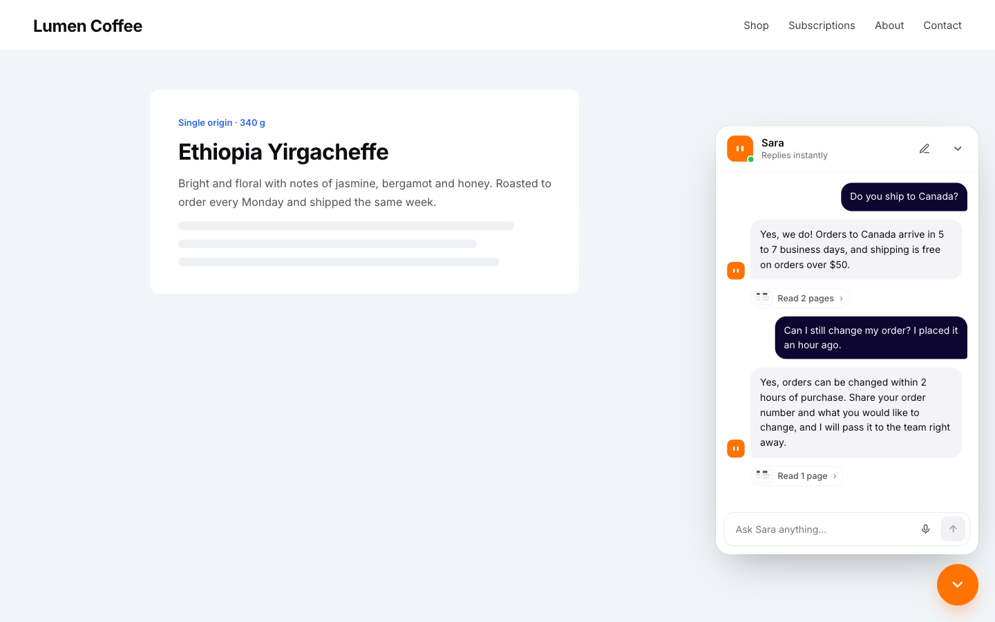 The chat widget on your website.