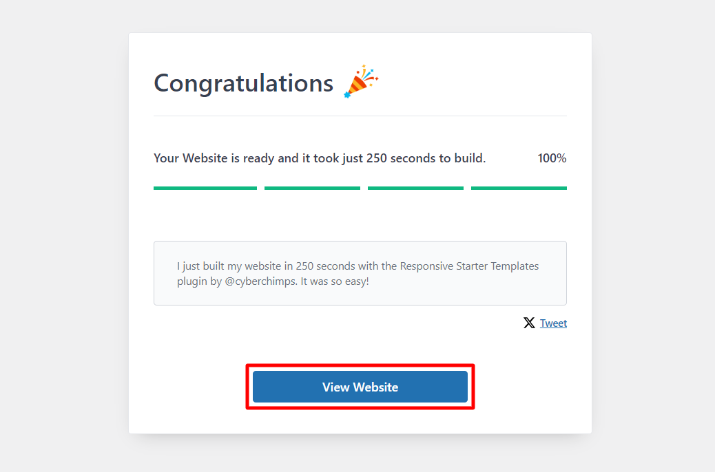 Template importing completion step.