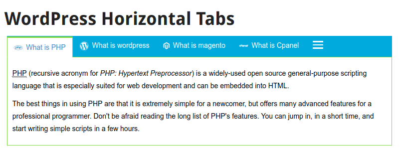 WordPress responsive horizontal tabs