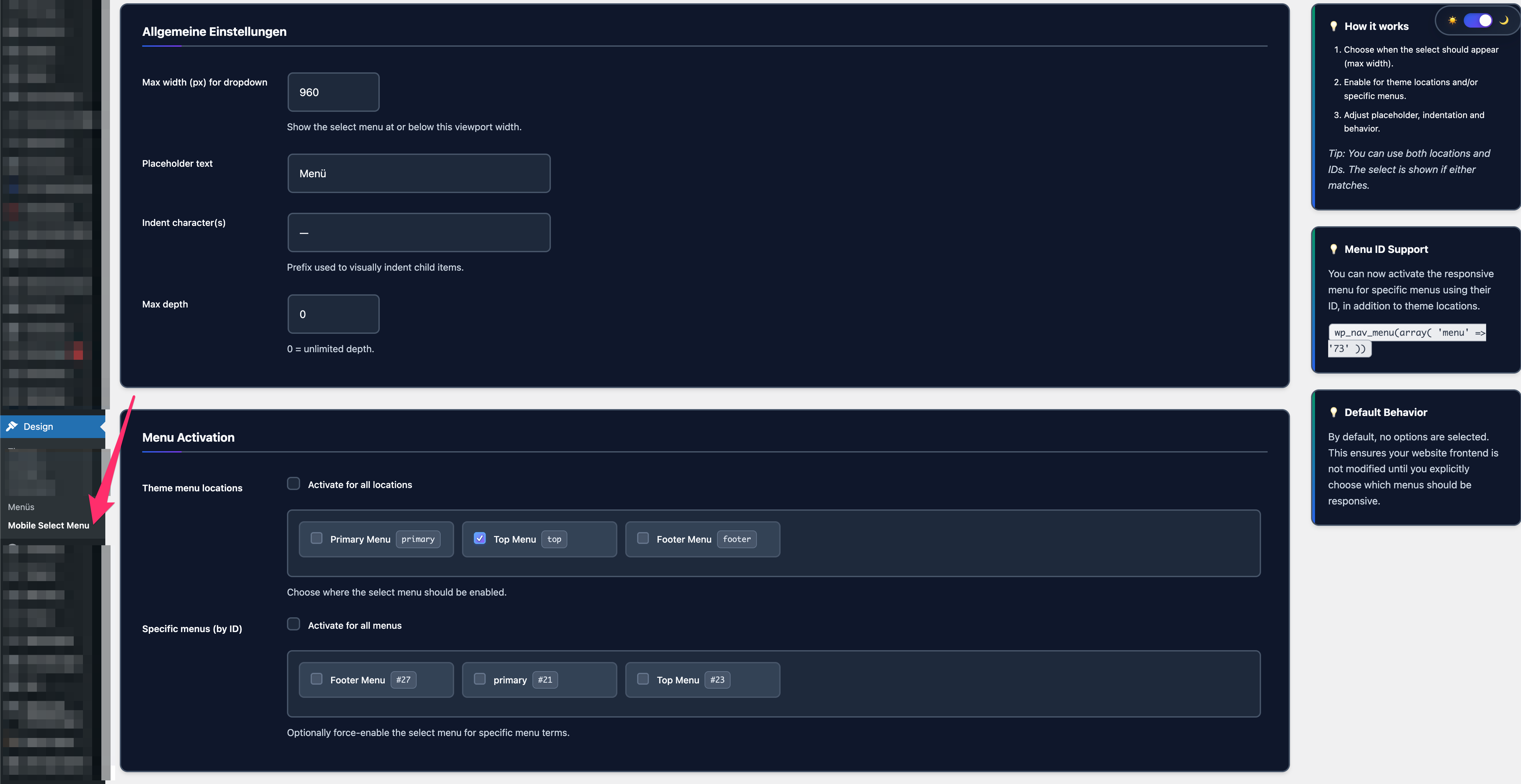 Modern admin settings panel with responsive design