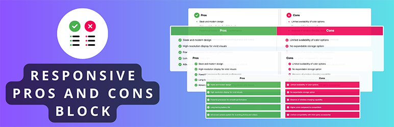 Responsive Pros and Cons Block for Gutenberg preview