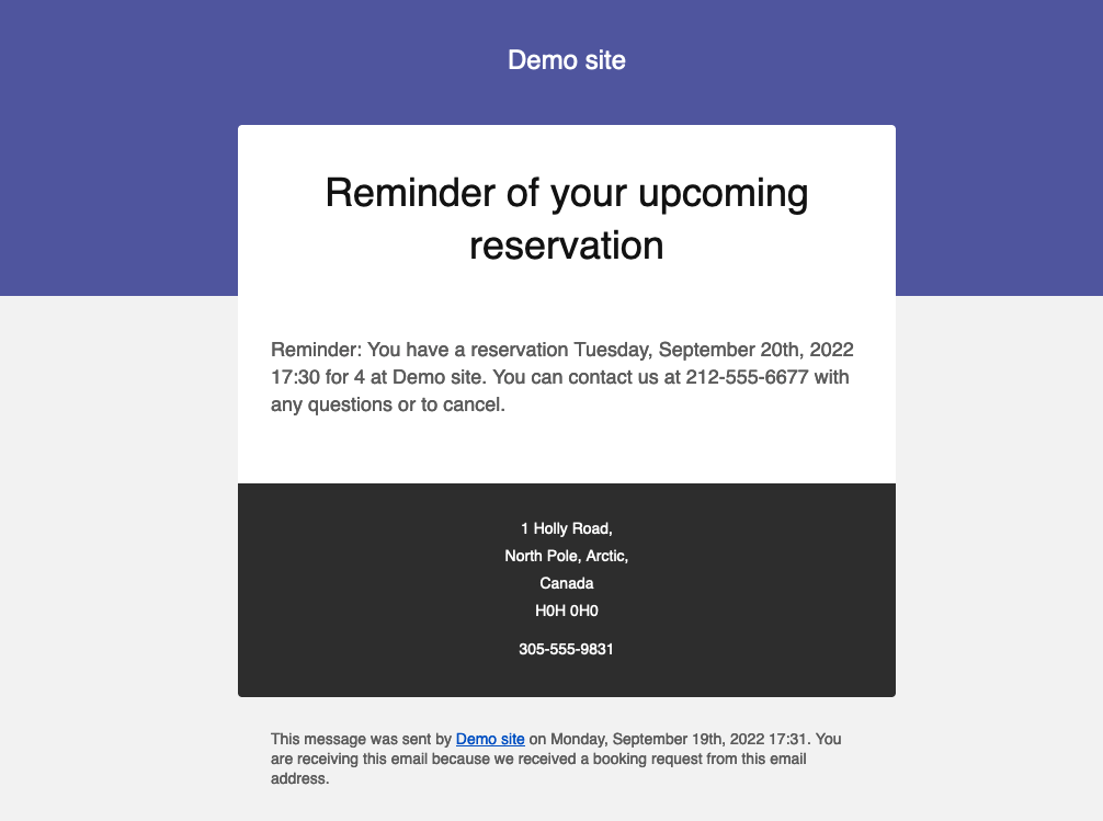 Email reminder of upcoming reservation (ultimate).