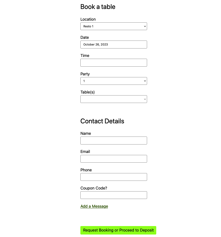 Booking form with the Minimalist layout.