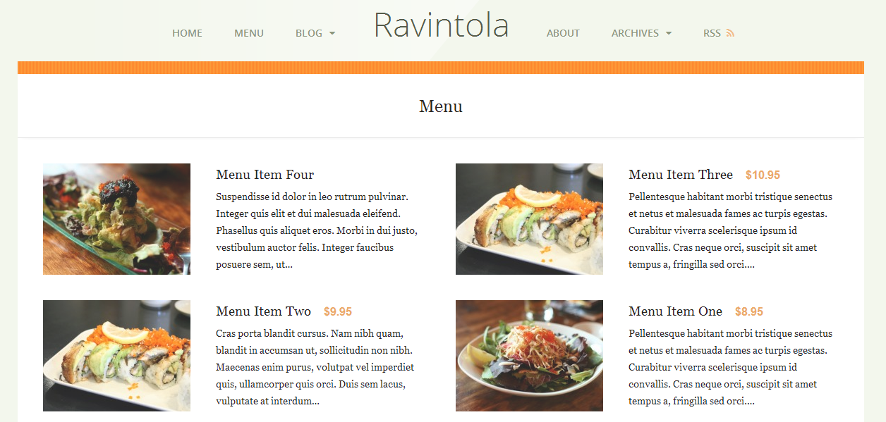 Ravintola theme using the plugin