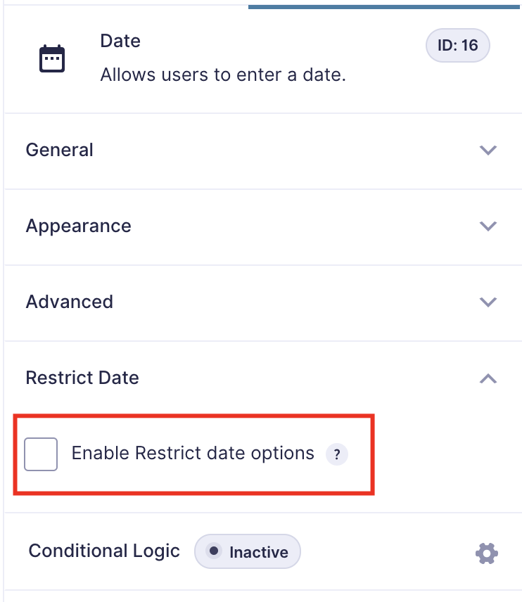 Click to enable restrict date