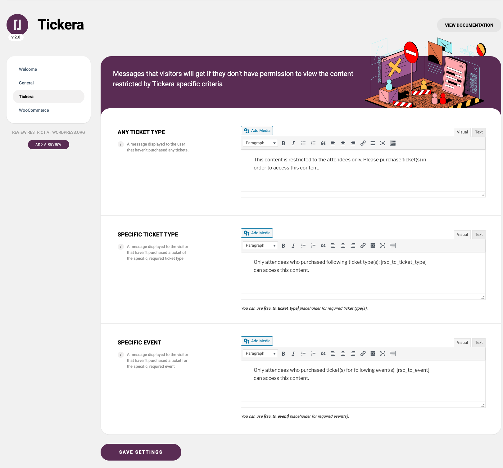 Tickera options
