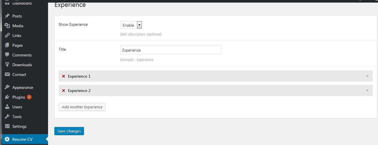 Resume CV Admin Area