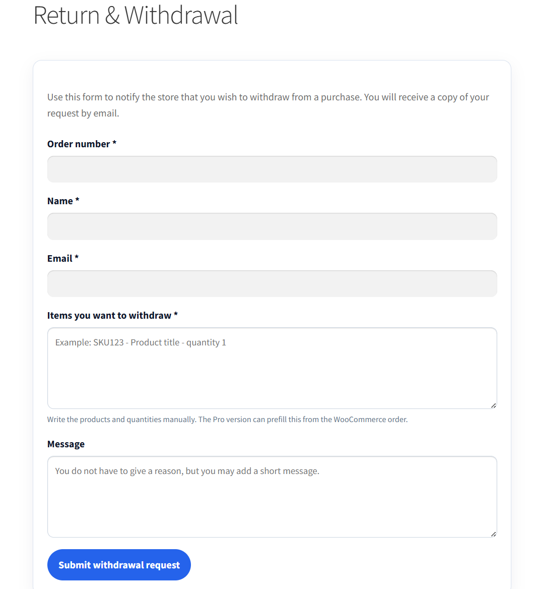Public withdrawal request form.