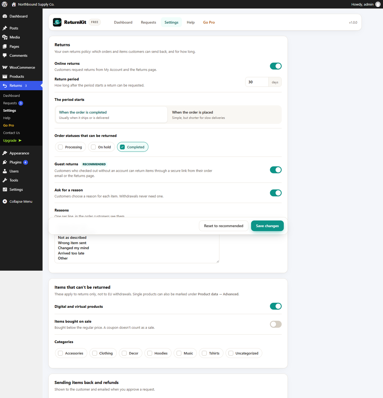 Settings, with safe defaults and one card per topic.