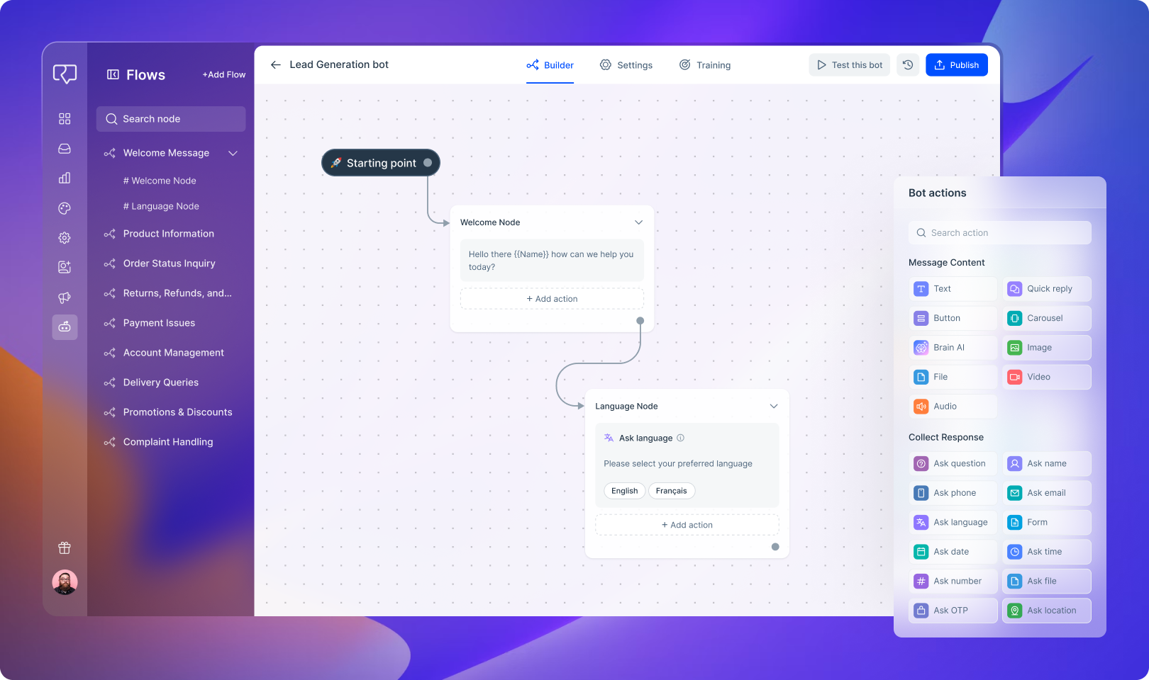 Easily create Chatbots with a Visual Flow Builder