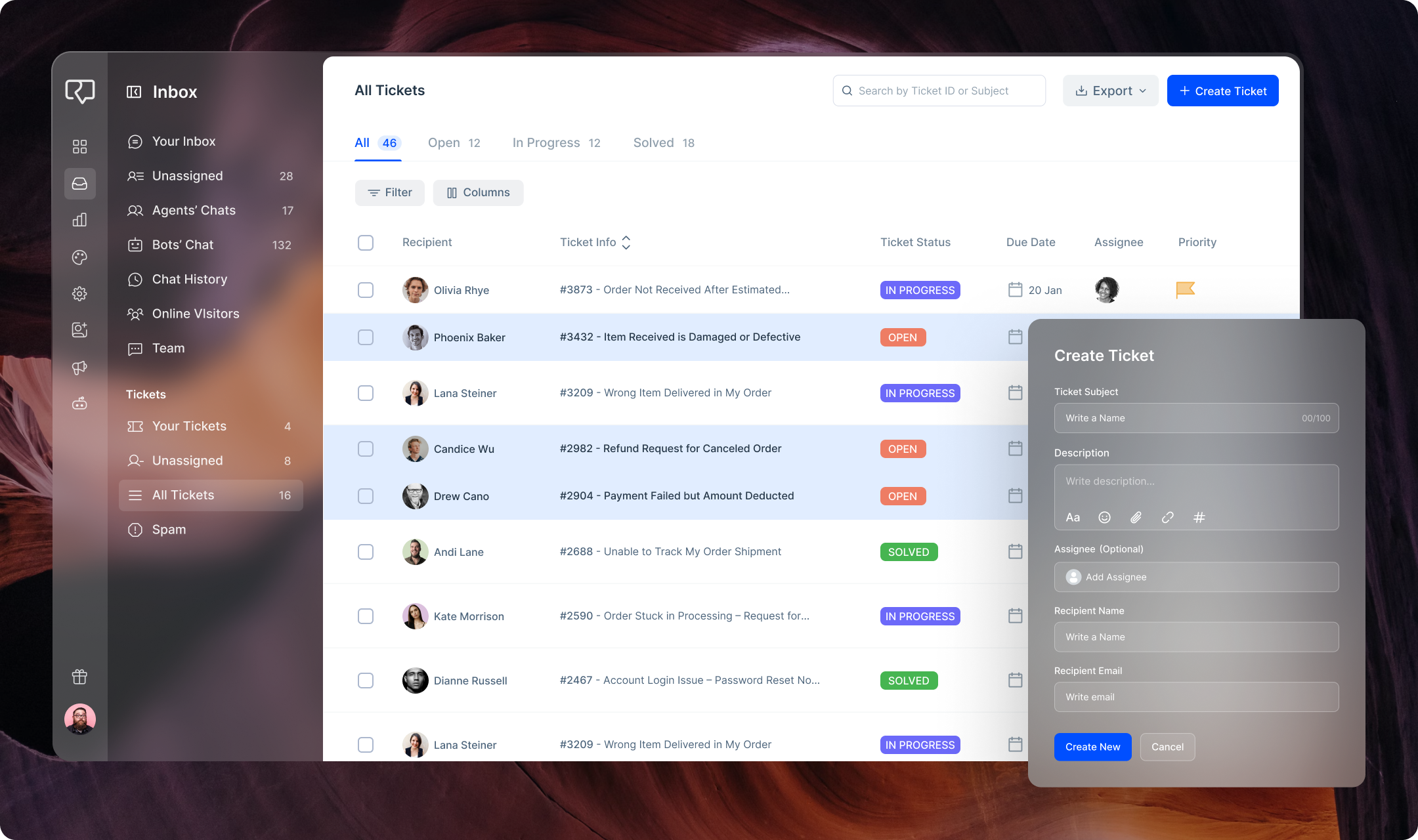 Manage all tickets in a Unified Ticketing Inbox