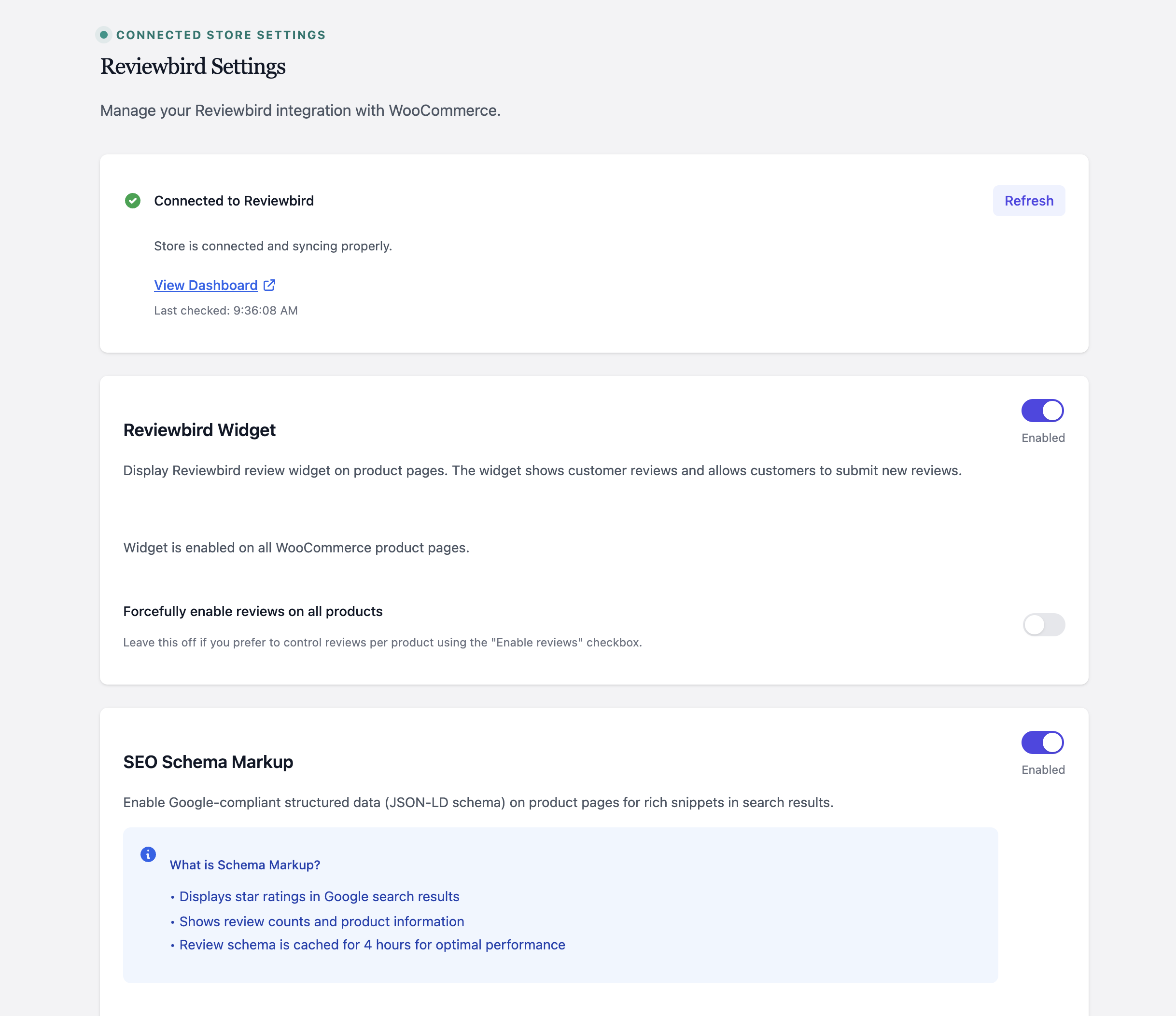 Reviewbird settings page