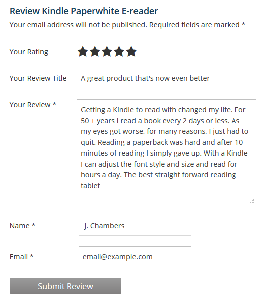 Front-end review form