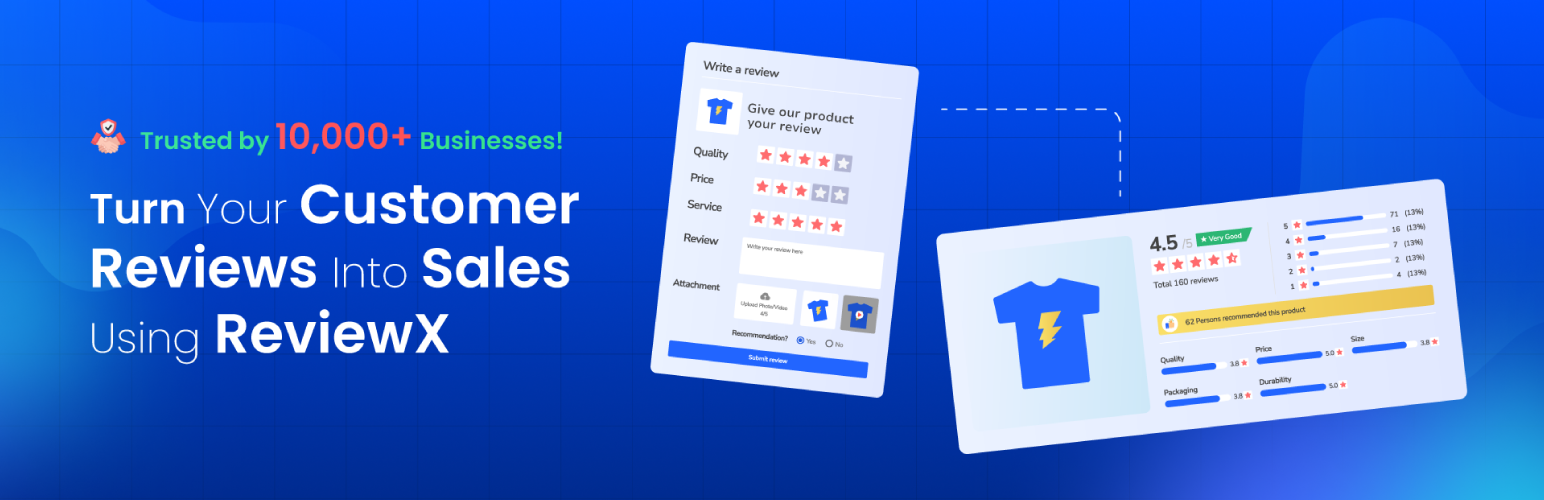 WordPress 外掛 ReviewX – WooCommerce Product Reviews with Multi-Criteria, Reminder Emails, Google Reviews, Schema & More 的封面圖片。