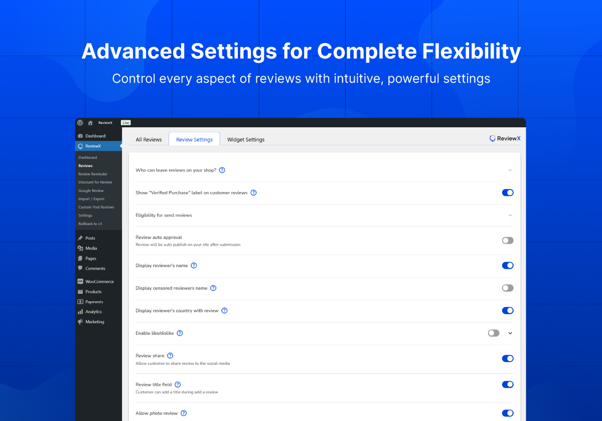 ReviewX – Avaliações de produtos do WooCommerce com vários critérios, e-mails de lembrete, avaliações do Google, esquema e outros