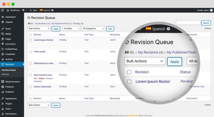 WPML Integration: With Revisions Pro, pending and scheduled revisions work in multi-language sites controlled by the WPML plugin.