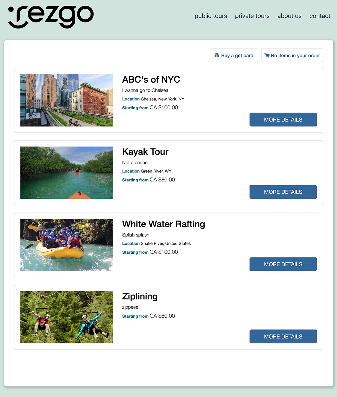 Your tours and activities will display in a list on your default
tour page.