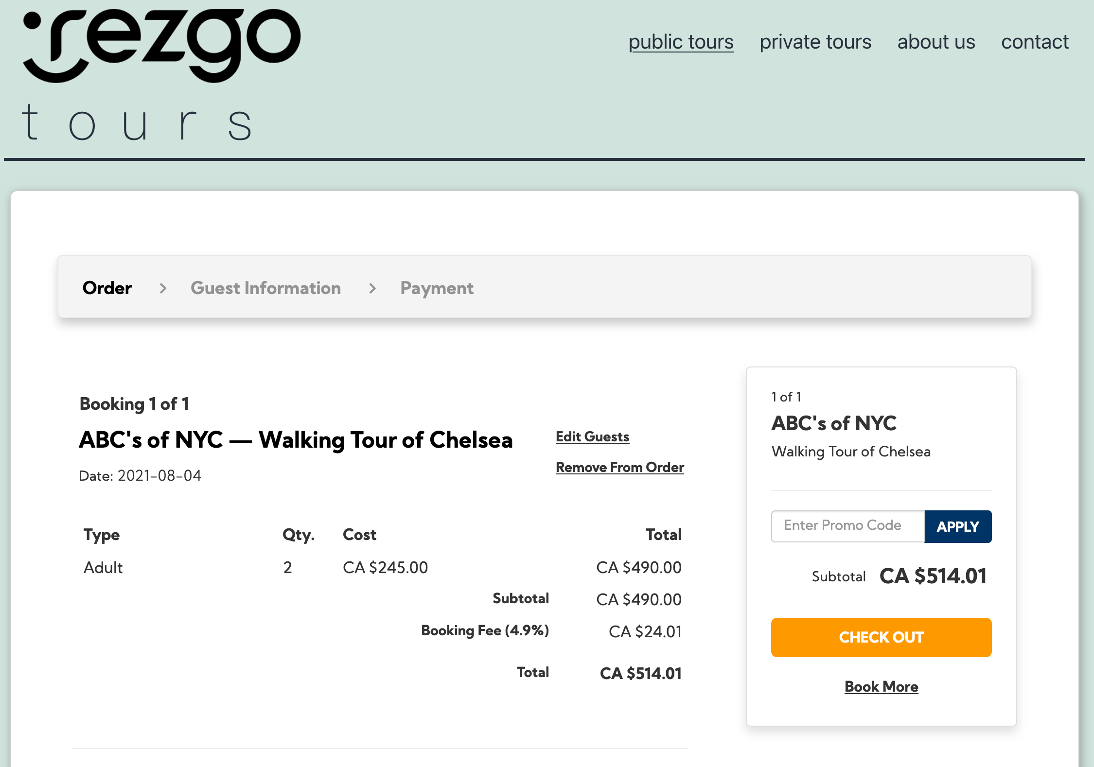 If the WordPress site is secure, the transaction
will complete on the WordPress site. If however, there is no secure
certificate, the transaction will complete on your Rezgo hosted
booking engine.