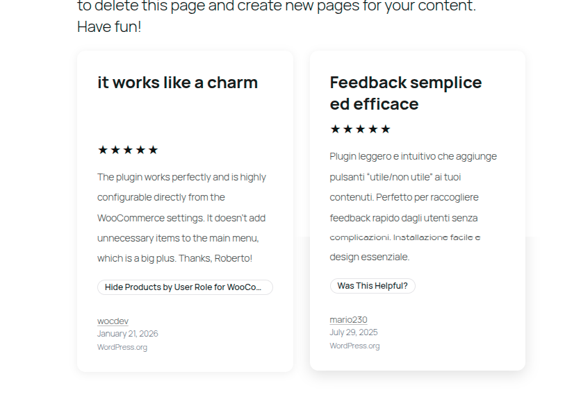 Frontend — Grid layout, Minimal card style — Minimal cards with large title, text-coloured stars, no avatars, and author name linked to the source URL.