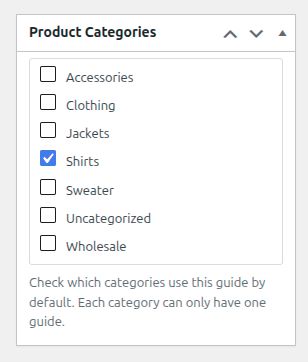 Category assignment meta box on the guide edit screen.