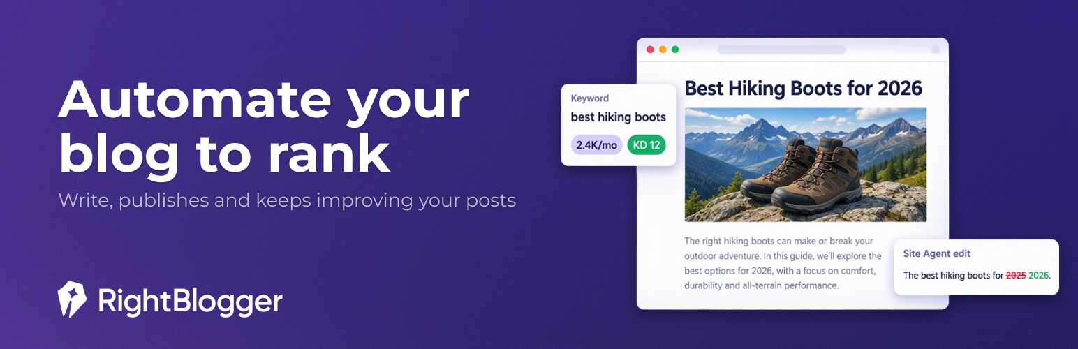 WordPress 外掛 RightBlogger – AI SEO Agent & Autoblogging 的封面圖片