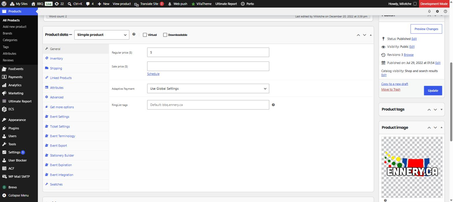 Per-product RingList tags, in Product data → General. Left empty, buyers get the store default shown as a hint; type tags here and they replace it for this product.