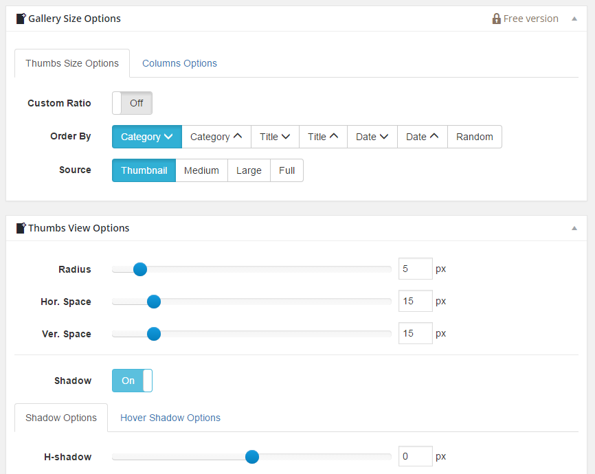 General and size settings