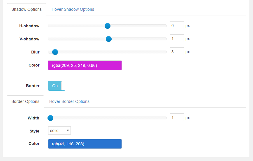 Shadow and border settings