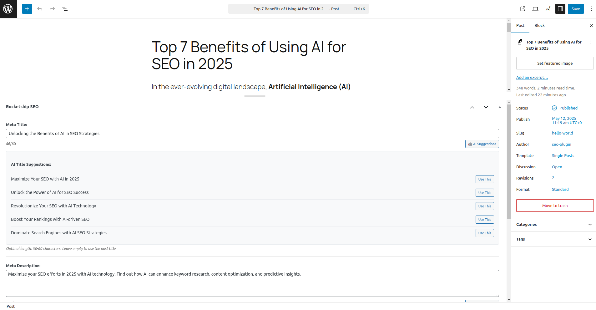 AI-powered suggestions in Gutenberg editor with live preview