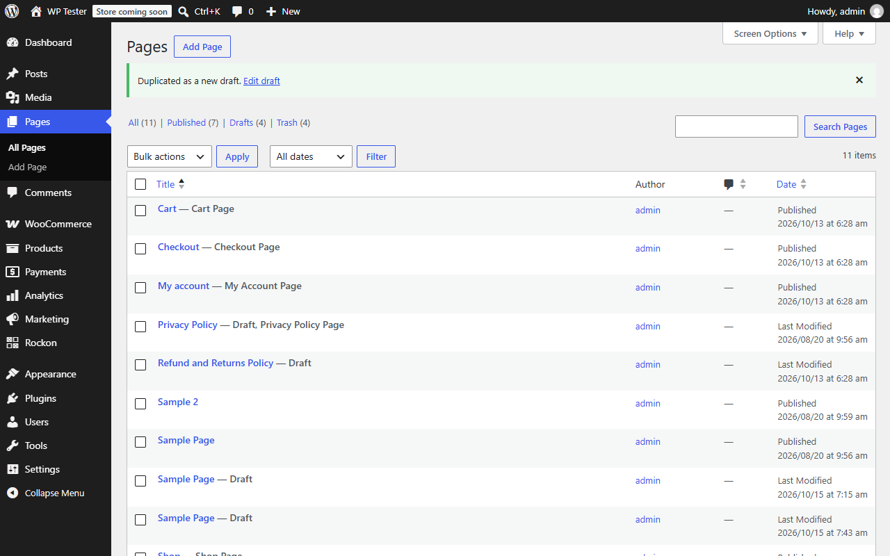 After duplicating you stay on the list, with a confirmation and the new draft ready to edit.