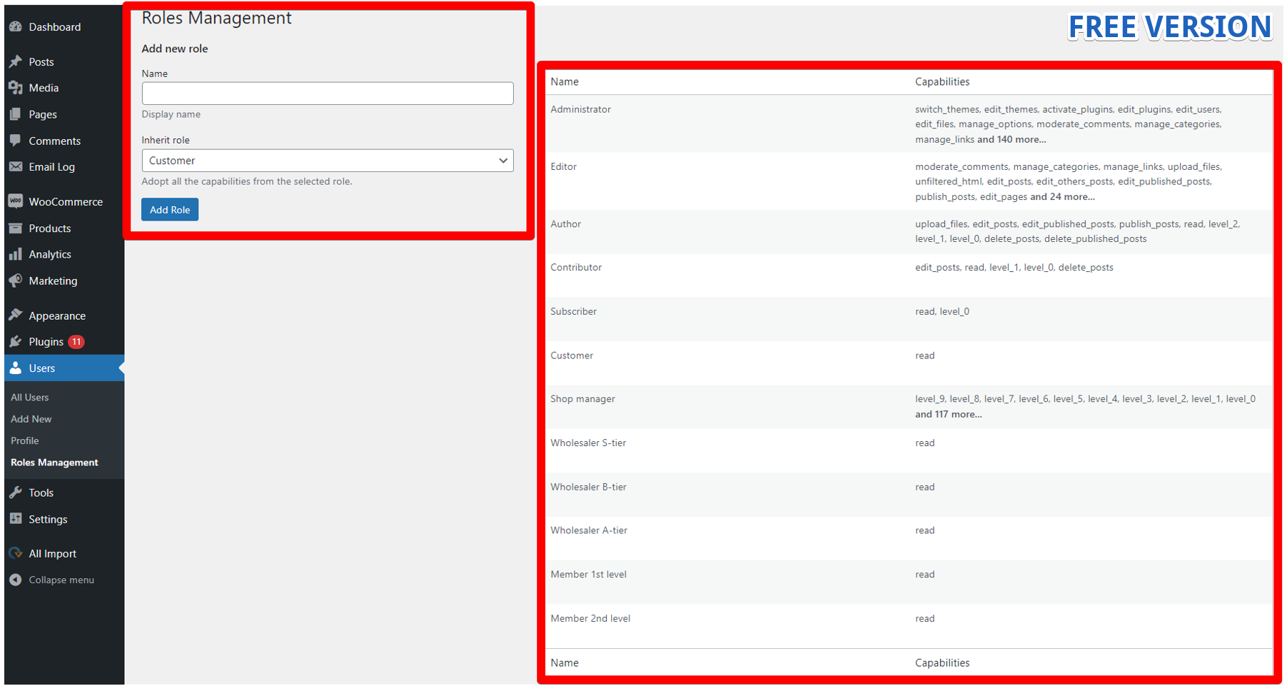 Create custom user role