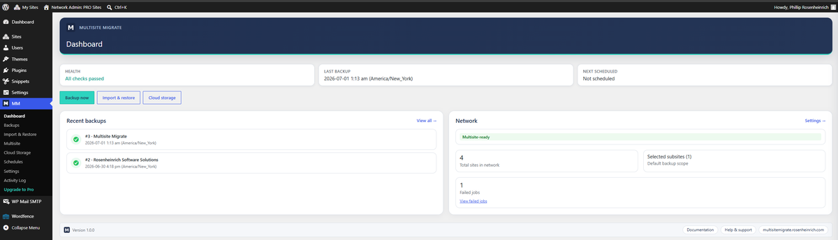 Dashboard: backup overview and creation.