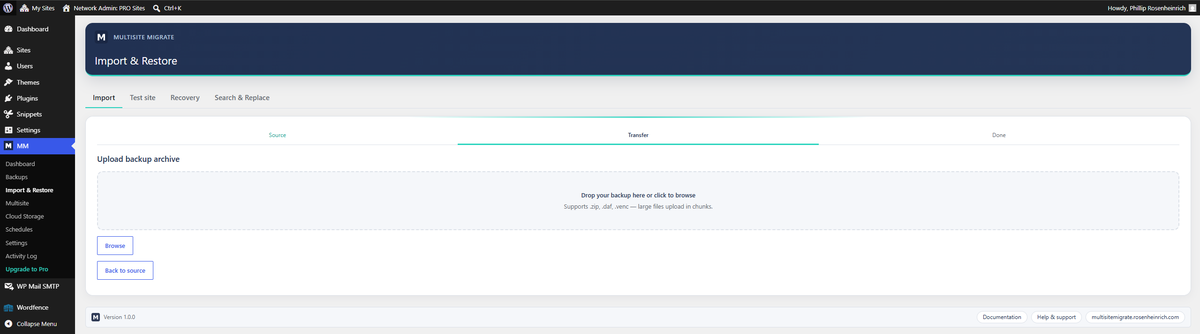Import & Restore: restore locally or import from file.