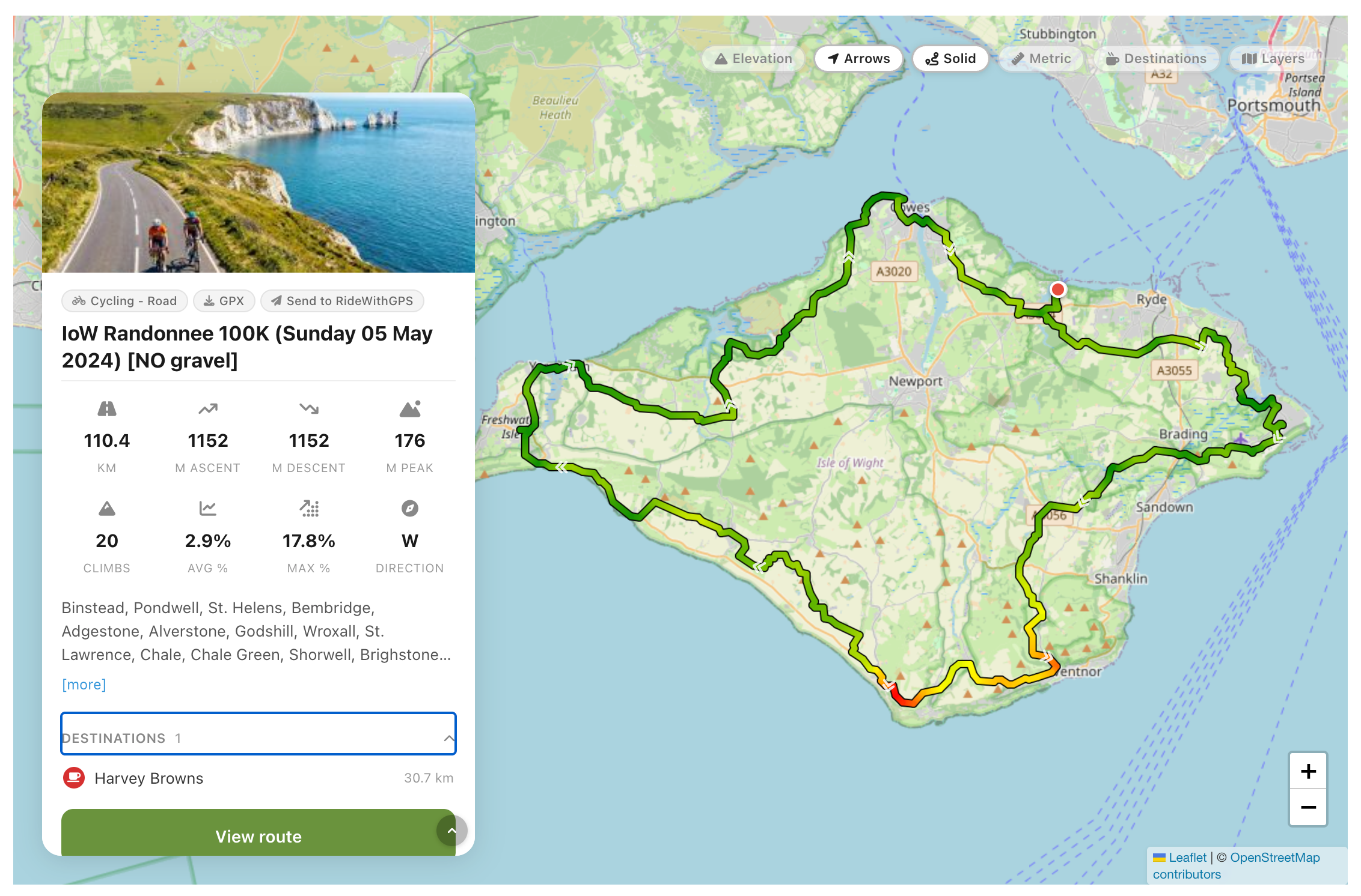 A feature page, showing a route with an image as the route's highlight