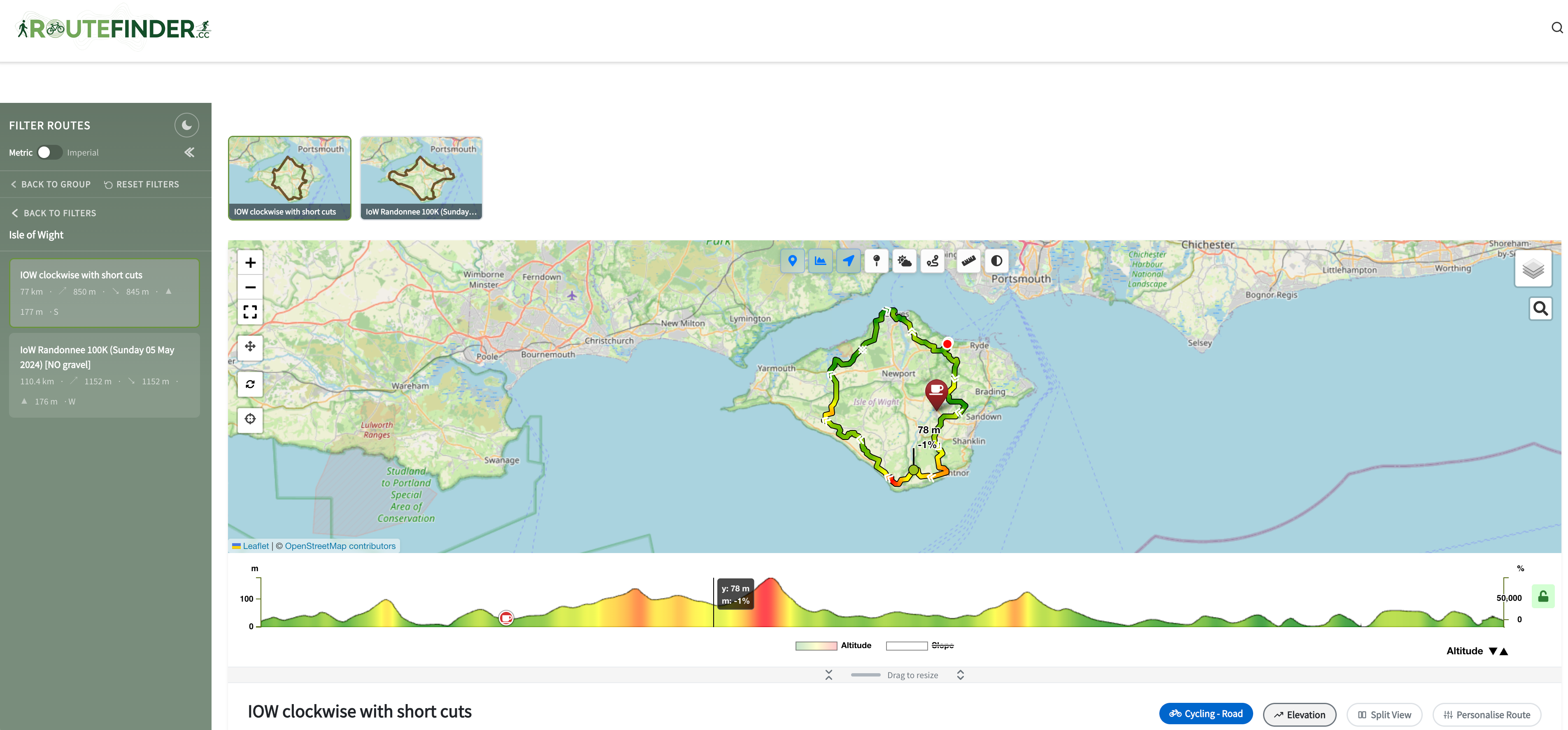 An example of 2 routes that have been grouped together