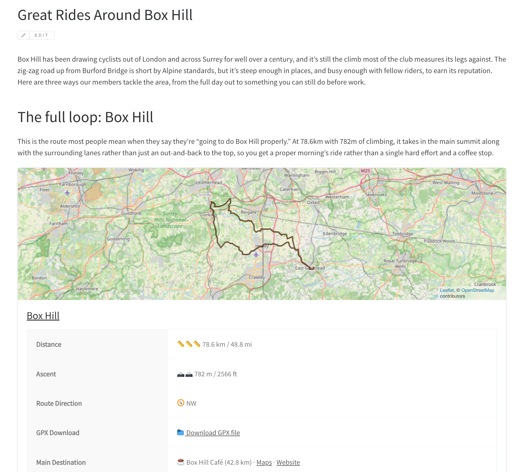 An example of a route embedded on a page, the block has responsive widths