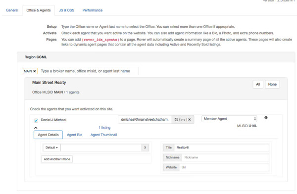 Type in the name or broker last name of the office, and select the active agents. You can set meta data for the agents as well.