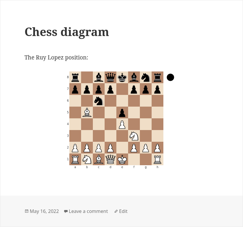 Chess diagram in a post with the Twenty Fifteen theme.