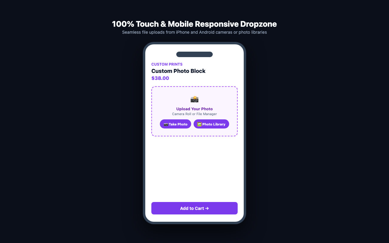 Mobile Responsive Dropzone: Seamless upload experience on touch devices.