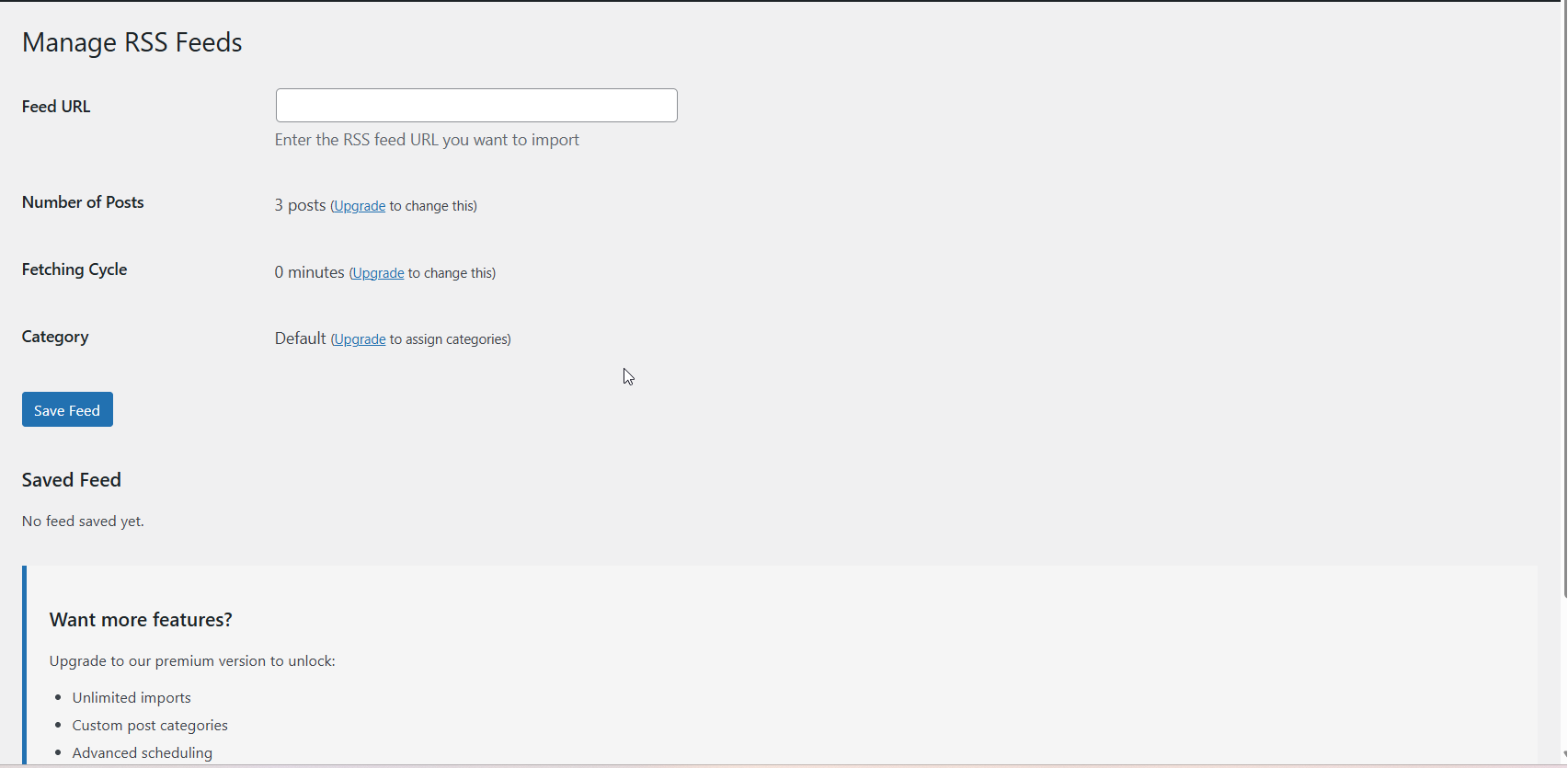 RSS Fetcher dashboard - Add and manage feeds