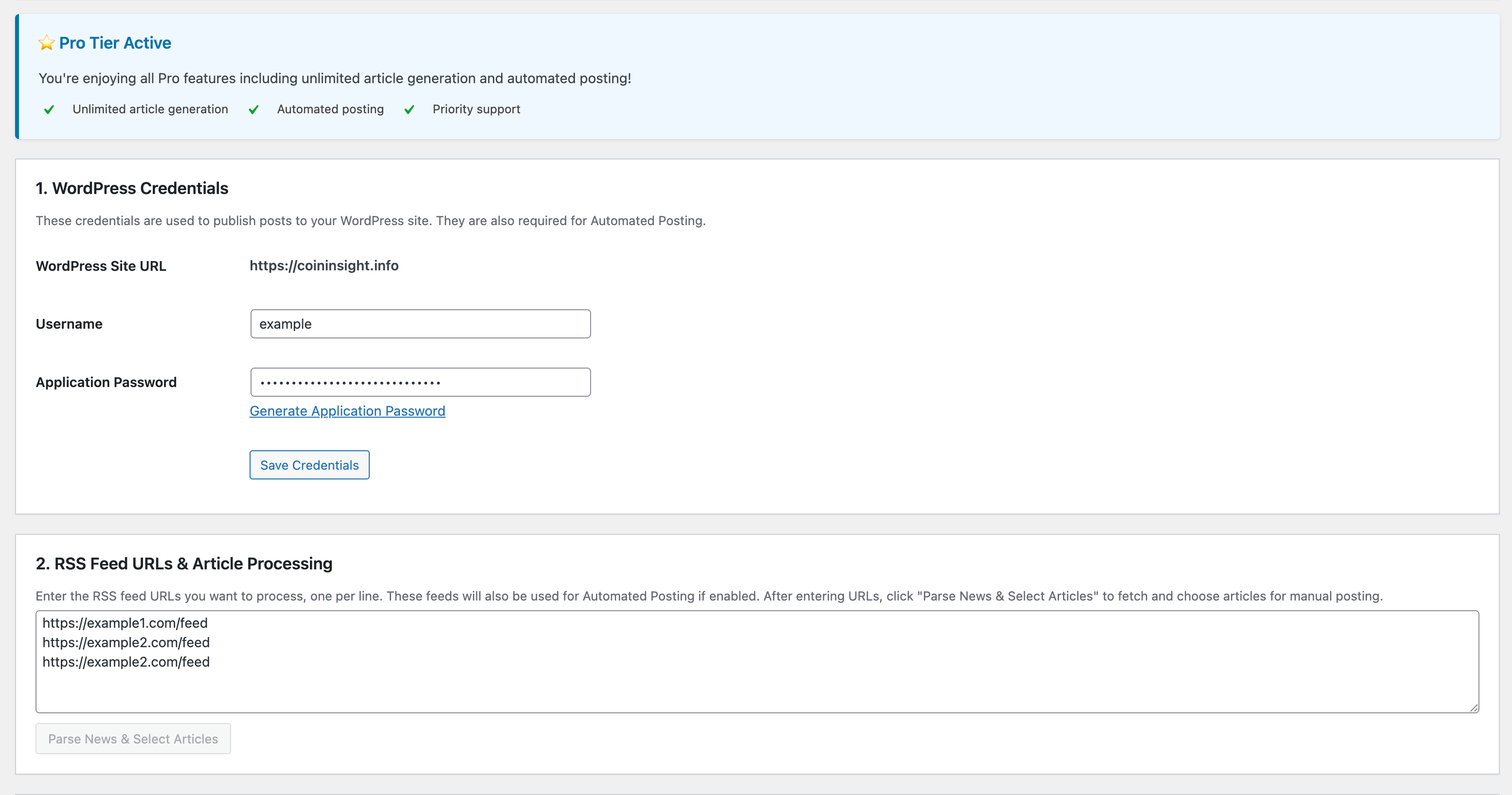 Main plugin interface with tier status and controls