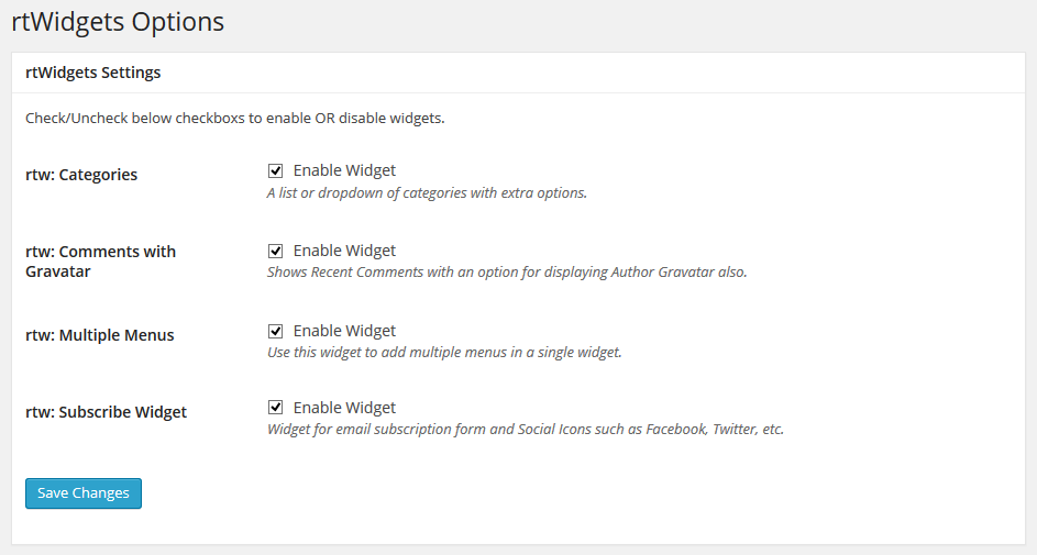 rtWidgets Options