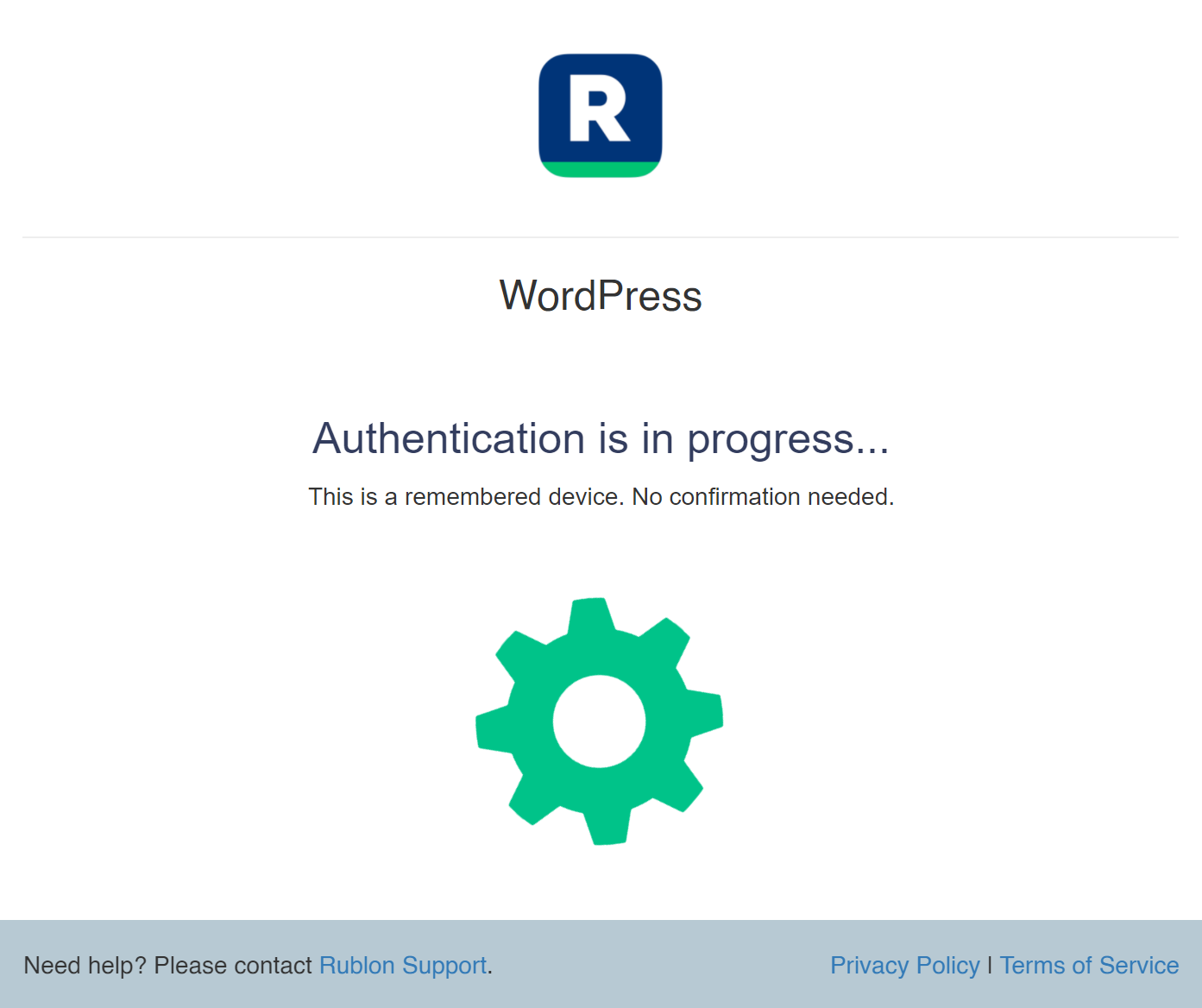 Rublon Multi-Factor Authentication (MFA) in progress