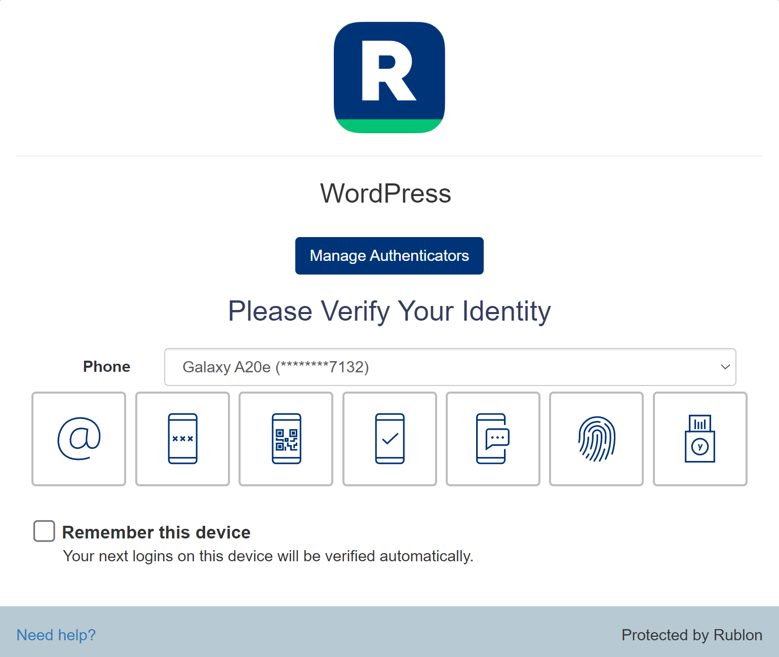 Select the authentication method on the Rublon Prompt