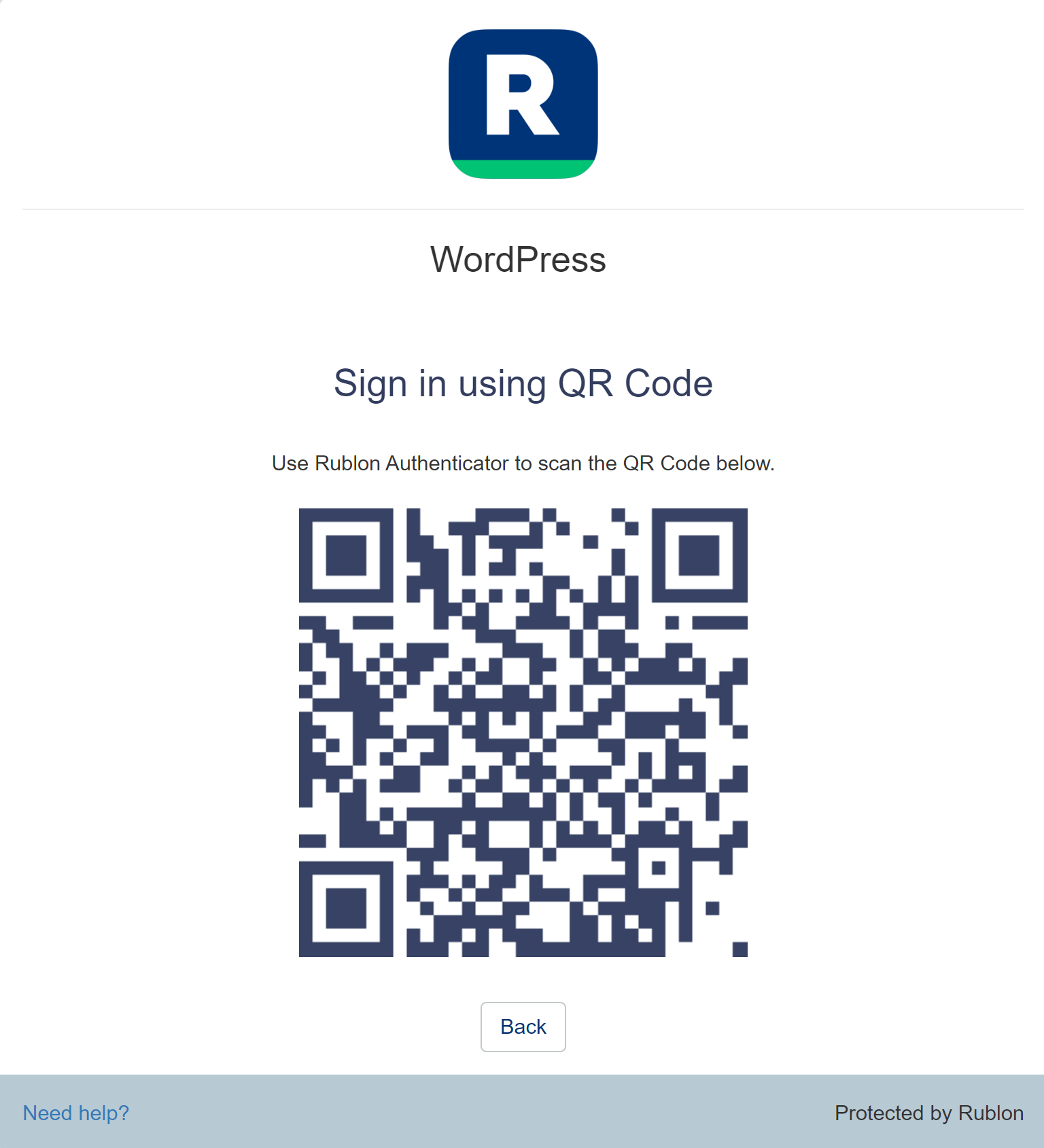 Confirm your identity by scanning the QR Code using the Rublon Authenticator mobile app